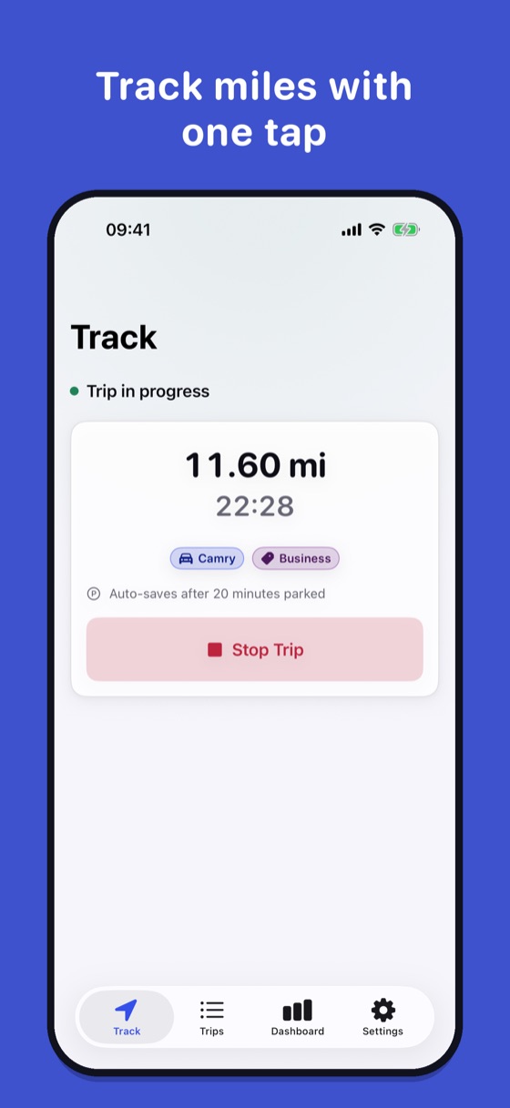 Mileo tracking a trip on iPhone