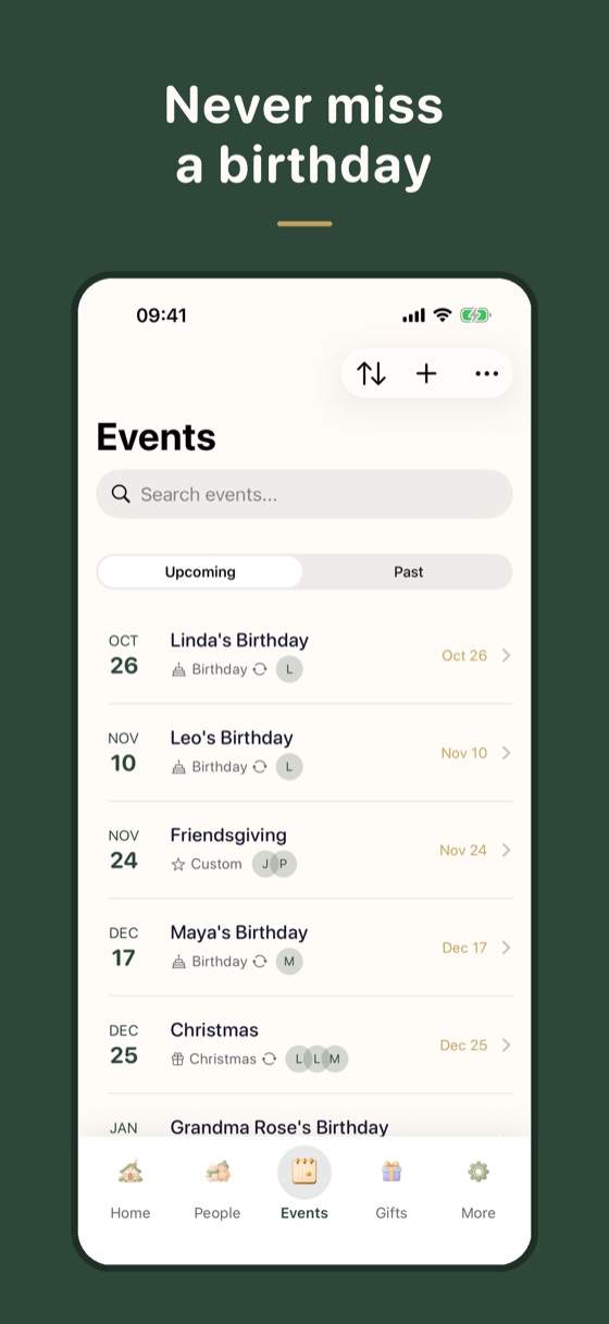 Upcoming events and reminders